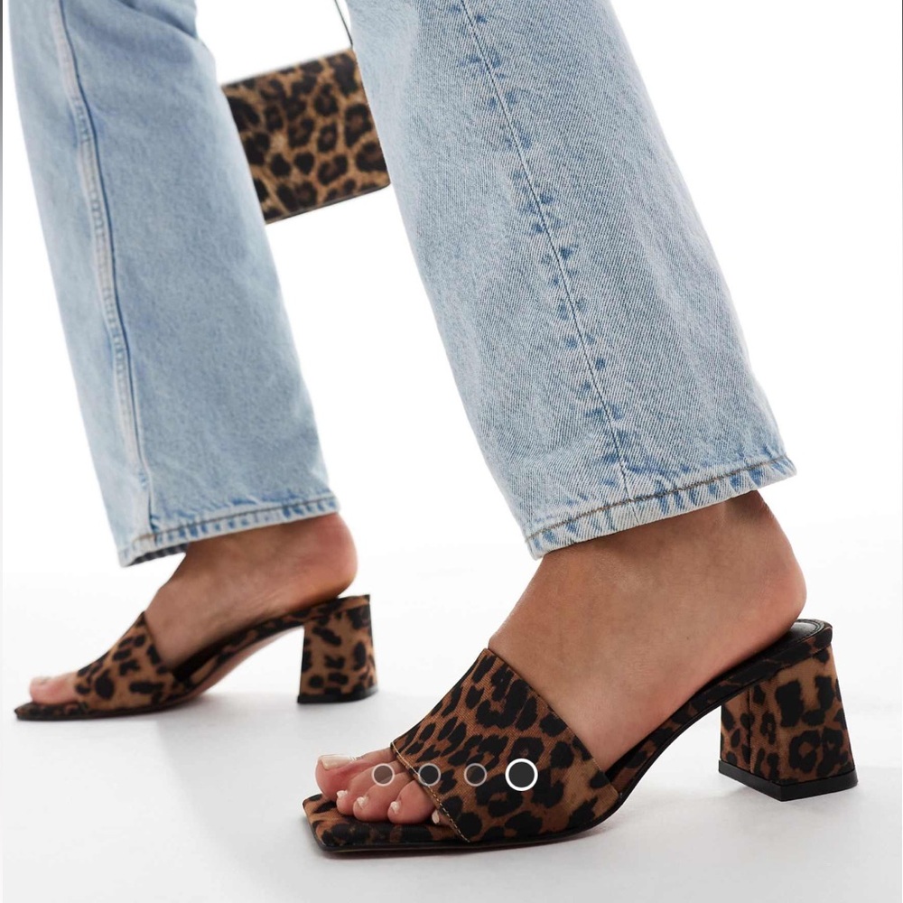 ASOS design hundred mid block heeled mules in leopard